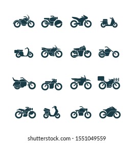 Street bikes symbols. Silhouettes of urban transport cycle touring motorbike chopper vector collection of vehicles