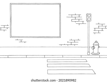 Street billboard graphic black white city road sketch illustration vector 