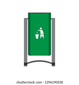 Street bin green vector front view icon. Disposal ecology junk refuse concept. Industry trash garbage