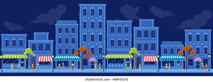 Street of a blue city with cartoon business people
