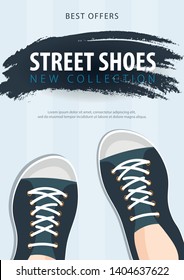 Street Blue Shoes. New collection. Vector illustration