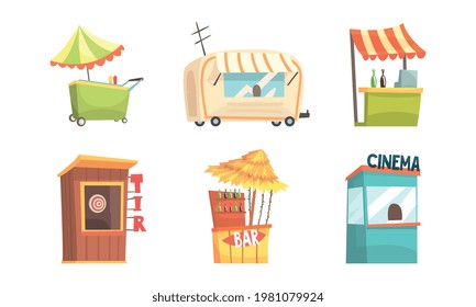 Street Booth and Stalls for Selling and Marketing Vector Set