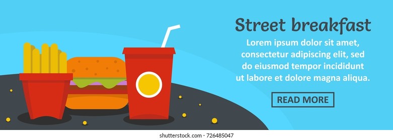 Street breakfast banner horizontal concept. Flat illustration of street breakfast banner horizontal vector concept for web design