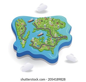 Vista de la calle y de la construcción en mapa del paisaje