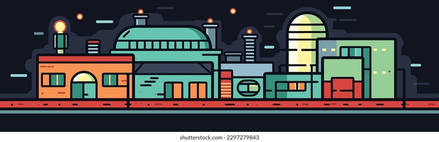 Street of buildings at night background vector illustration