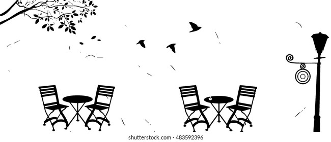 Street cafe black and white vector background
