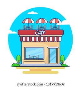 Street Cafe Building Vector Illustration. Illustration des Kaffeehauses. Straßenrestaurant.