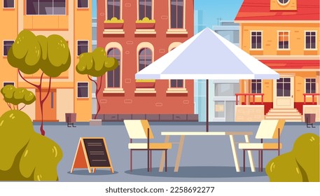 Street cafe city cartoon shop outdoor restaurant concept. Vector graphic design illustration