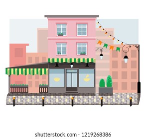 Street Cafe. Coffeeshop. City cafe. Landscape. Flat design concept. Vector illustration