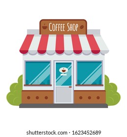 Street Cafe. Coffeeshop. City cafe. Urban spring summer landscape. Flat design concept. Vector illustration.