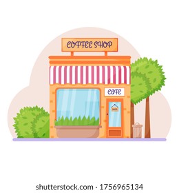Street Cafe. Coffeeshop. City cafe. Urban spring summer landscape. Flat design concept. Vector illustration. Vector illustration