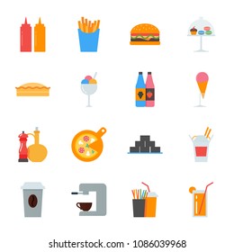 Street and cafe food icons set, flat style