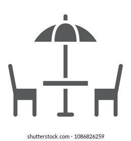 Street Cafe glyph icon, table and chair, umbrella sign vector graphics, a solid pattern on a white background, eps 10.