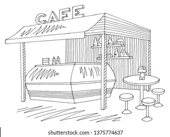 Street cafe graphic black white sketch illustration vector