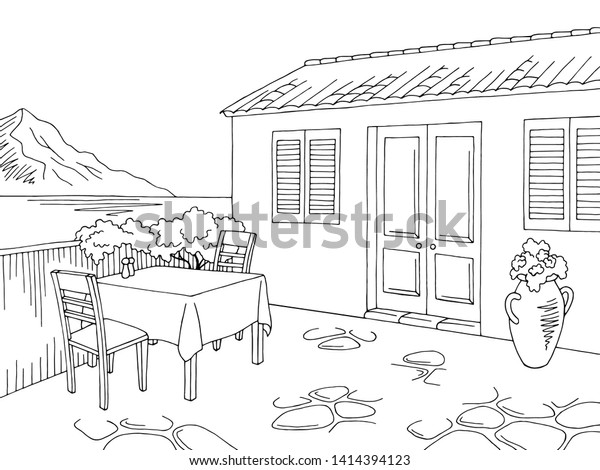 Street Cafe Graphic Black White Landscape Stock Vector (Royalty Free ...