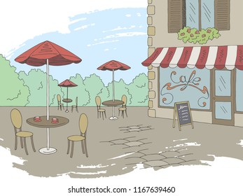 Street cafe graphic color exterior sketch illustration vector