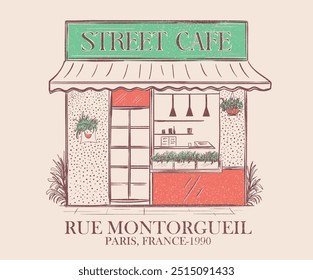 Design gráfico de impressão de café de rua para camiseta, vestuário, cartazes, fundo e outros. Arte do café de Paris.