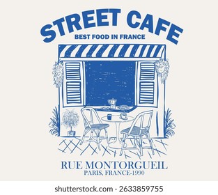 Street cafe graphic print design for t shirt, apparel, posters, background and others. Welcome street cafe abstract art design.