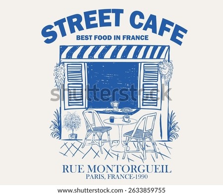 Street cafe graphic print design for t shirt, apparel, posters, background and others. Welcome street cafe abstract art design.