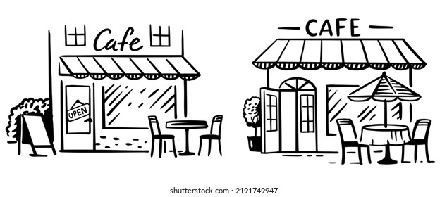 Street Cafe, Hand drawn drawing