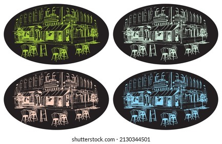 Street Cafe, Hand Drawn Vector Illustration. Street Cafe Sketch Illustration
