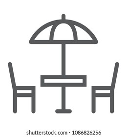 Street Cafe line icon, table and chair, umbrella sign vector graphics, a linear pattern on a white background, eps 10.