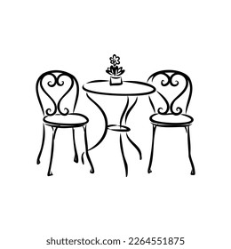 Street cafe in old town vector illustration