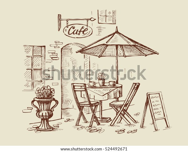 Street cafe in old\
town vector\
illustration