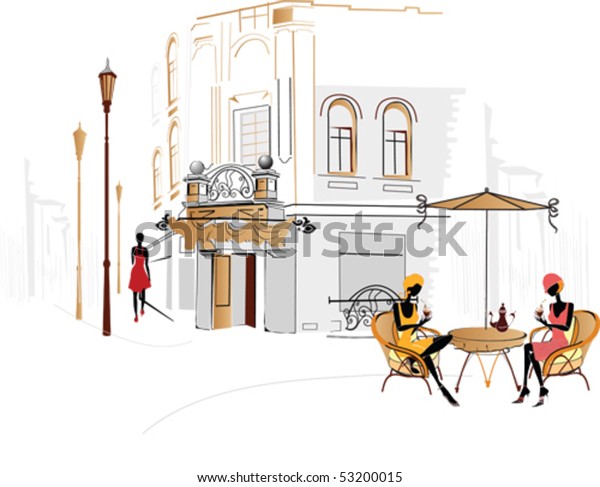 Street Cafe People Drinking Coffee Stock Vector (Royalty Free) 53200015