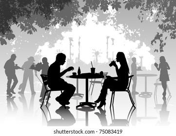 Street cafe with resting people