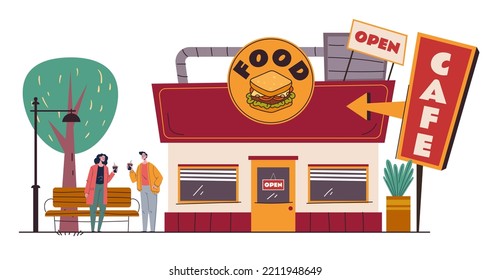 Street cafe shop coffee store front exterior facade abstract concept. Vector graphic design illustration