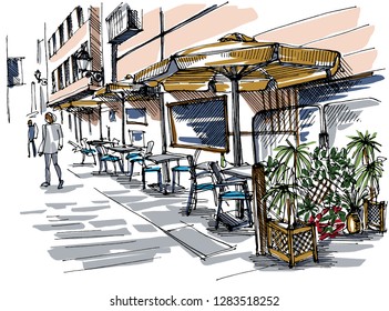 Street cafe sketch