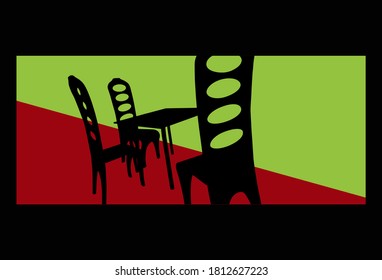 Street Cafe. Stylized image of a table and chairs. Vector drawing for prints or illustrations.