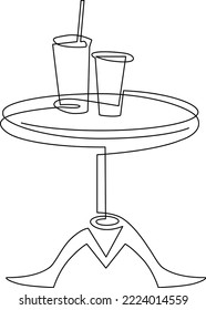 Street Cafe. Table with cocktails. Continuous line drawing. Vector illustration