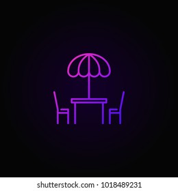 Street cafe vector colored icon or logo element in thin line style on dark background