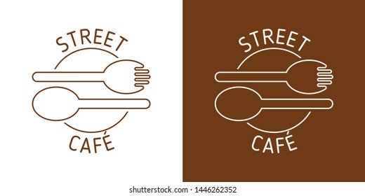 STREET CAFE VECTOR LOGO. BROUN LINE VECTOR. SPOON FORK IMAGE. ABSTRACT ICONS