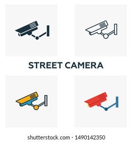 Street Camera outline icon. Thin style design from city elements icons collection. Pixel perfect symbol of street camera icon. Web design, apps, software, print usage.