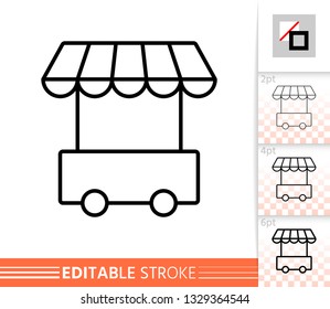 Street Cart thin line icon. Fast Food banner in flat style. Market poster. Store Linear pictogram. Simple illustration outline symbol. Vector sign isolated on white. Editable stroke icons without fill