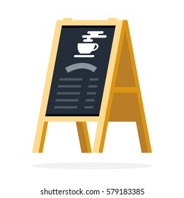 Street chalk board with cafe menu vector flat material design isolated on white