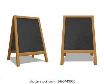 Street chalk board set, advertisement outdoor stand. Information and promotion outside billboard. Realistic style vector chalk board illustration