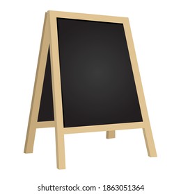 Street chalkboard isolated on white background. Empty cafes blackboard billboard illustration. Blank outside advertisement information display stand. Sidewalk announcement board.