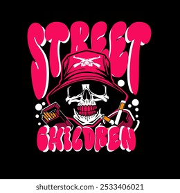 STREET CHILDREN slogan and skulls illustration, for streetwear tshirt and hodie