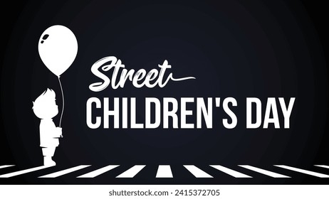 Street Children's Day Illustration Vector Design Template for Backgrounds, Banner, Social Media Post, Book Cover, and Poster Design with Text and Kids Illustration holding a balloon in the street.