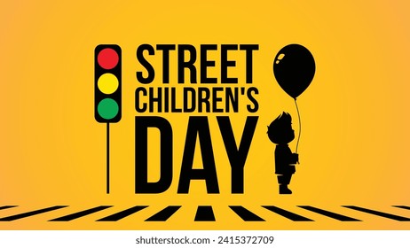 Street Children's Day Illustration Vector Design Template for Backgrounds, Banner, Social Media Post, Book Cover, and Poster Design with Text and Kids Illustration holding a balloon in the street.