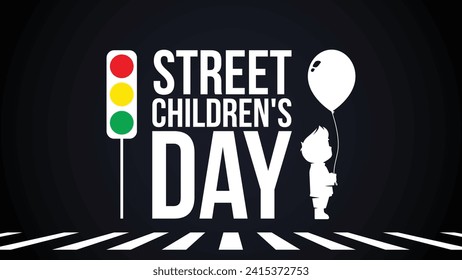 Street Children's Day Illustration Vector Design Template for Backgrounds, Banner, Social Media Post, Book Cover, and Poster Design with Text and Kids Illustration holding a balloon in the street.