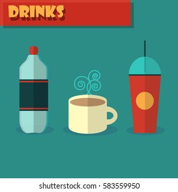 Street city food flat design. Drinks isolated icon set 
The icons for the menu, site, banner, booklet

