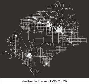 Street city map Merced, California, USA, with highways, major and minor roads, town footprint plan