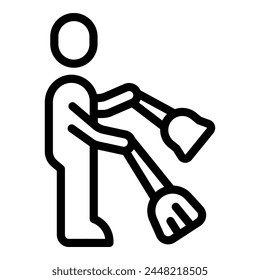 Street cleaner icon outline vector. Man use broom and dustbin. Auto floor