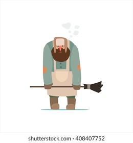 Street Cleaner Outside In Winter Primitive Vector Flat Isolated Illustration On White Background