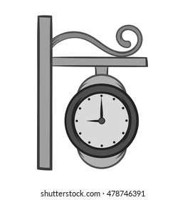 Street clock icon in black monochrome style isolated on white background. Time symbol. Vector illustration
